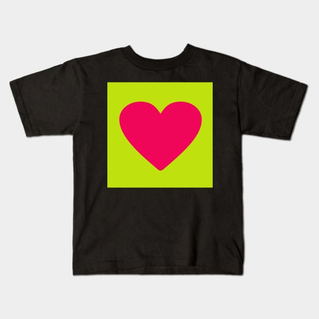 Pink heart on lime green Kids T-Shirt by redumbrellashop